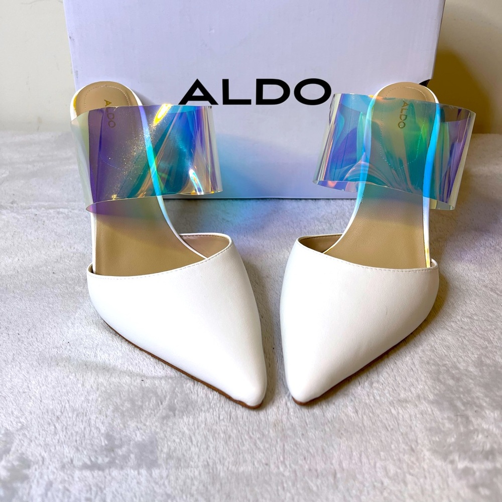 Aldo white 5 inch high heel size 11 slip on point toe